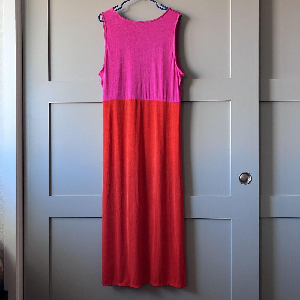 Nina Parker Dress Womens 3X Pink Red Colorblock Sleeveless Ruched Tulip Hem Maxi - Picture 2 of 9